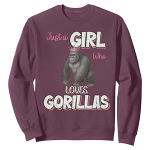 Gorilla Lover Gift Sweatshirt Just A Girl Who Loves Gorillas TS12 Maroon Print Your Wear