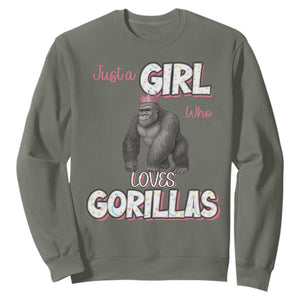 Gorilla Lover Gift Sweatshirt Just A Girl Who Loves Gorillas TS12 Military Green Print Your Wear