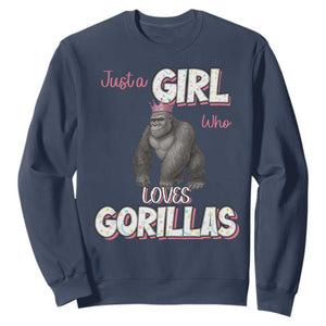 Gorilla Lover Gift Sweatshirt Just A Girl Who Loves Gorillas TS12 Navy Print Your Wear