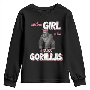 Gorilla Lover Gift Youth Sweatshirt Just A Girl Who Loves Gorillas TS12 Black Print Your Wear