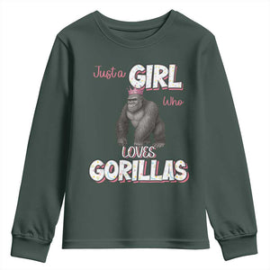 Gorilla Lover Gift Youth Sweatshirt Just A Girl Who Loves Gorillas TS12 Dark Forest Green Print Your Wear