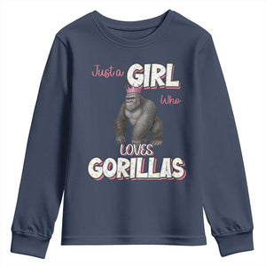 Gorilla Lover Gift Youth Sweatshirt Just A Girl Who Loves Gorillas TS12 Navy Print Your Wear