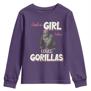 Gorilla Lover Gift Youth Sweatshirt Just A Girl Who Loves Gorillas TS12 Purple Print Your Wear