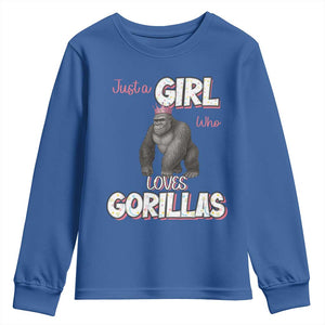 Gorilla Lover Gift Youth Sweatshirt Just A Girl Who Loves Gorillas TS12 Royal Blue Print Your Wear