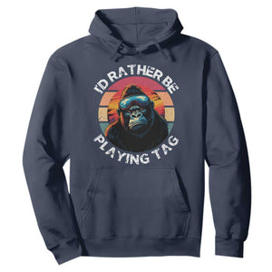 Funny Gorilla Lover Hoodie Id Rather Be Playing Tag VR Game TS12 Navy Print Your Wear