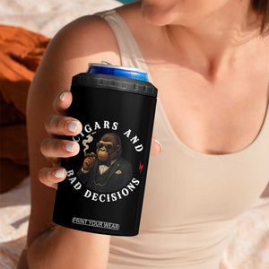 Cigars And Bad Decisions 4 in 1 Can Cooler Tumbler Funny Gorilla Gift TS12 Print Your Wear