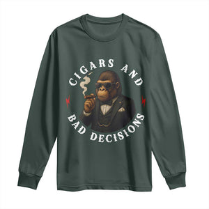 Cigars And Bad Decisions Long Sleeve Shirt Funny Gorilla Gift TS12 Dark Forest Green Print Your Wear