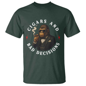 Cigars And Bad Decisions T Shirt Funny Gorilla Gift TS12 Dark Forest Green Print Your Wear