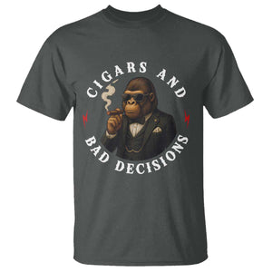 Cigars And Bad Decisions T Shirt Funny Gorilla Gift TS12 Dark Heather Print Your Wear