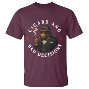 Cigars And Bad Decisions T Shirt Funny Gorilla Gift TS12 Maroon Print Your Wear