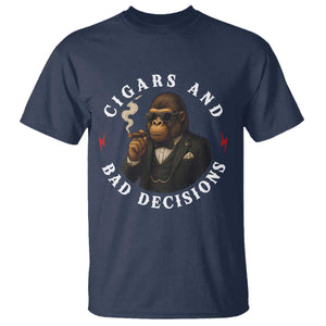 Cigars And Bad Decisions T Shirt Funny Gorilla Gift TS12 Navy Print Your Wear