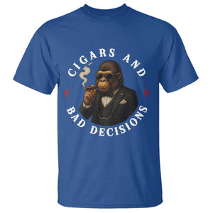 Cigars And Bad Decisions T Shirt Funny Gorilla Gift TS12 Royal Blue Print Your Wear