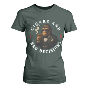 Cigars And Bad Decisions T Shirt For Women Funny Gorilla Gift TS12 Dark Forest Green Print Your Wear