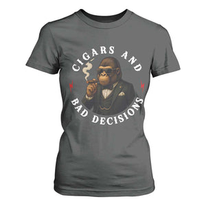 Cigars And Bad Decisions T Shirt For Women Funny Gorilla Gift TS12 Dark Heather Print Your Wear