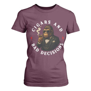 Cigars And Bad Decisions T Shirt For Women Funny Gorilla Gift TS12 Maroon Print Your Wear