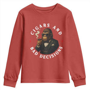 Cigars And Bad Decisions Youth Sweatshirt Funny Gorilla Gift TS12 Red Print Your Wear