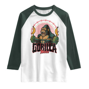Fitness Lover Gift Raglan Shirt Gorilla Mode TS12 White Dark Forest Green Print Your Wear