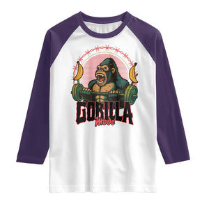 Fitness Lover Gift Raglan Shirt Gorilla Mode TS12 White Purple Print Your Wear