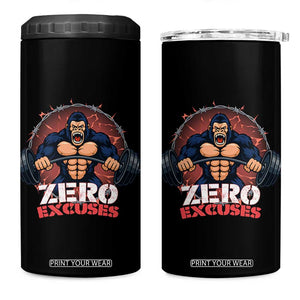 Zero Excuses 4 in 1 Can Cooler Tumbler Gorilla Fitness Lover Gift TS12 One Size: 16 oz Black Print Your Wear