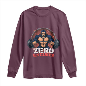 Zero Excuses Long Sleeve Shirt Gorilla Fitness Lover Gift TS12 Maroon Print Your Wear