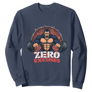 Zero Excuses Sweatshirt Gorilla Fitness Lover Gift TS12 Navy Print Your Wear