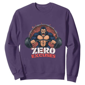 Zero Excuses Sweatshirt Gorilla Fitness Lover Gift TS12 Purple Print Your Wear