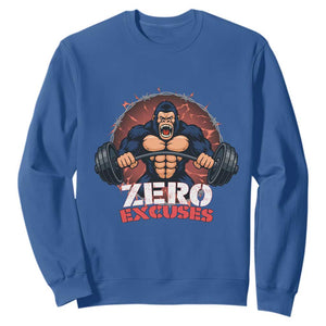 Zero Excuses Sweatshirt Gorilla Fitness Lover Gift TS12 Royal Blue Print Your Wear