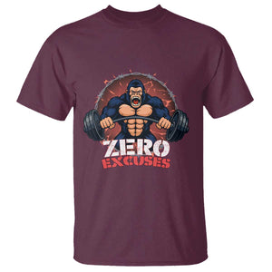 Zero Excuses T Shirt Gorilla Fitness Lover Gift TS12 Maroon Print Your Wear