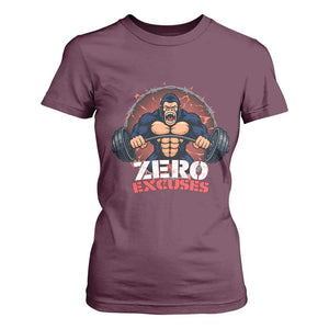 Zero Excuses T Shirt For Women Gorilla Fitness Lover Gift TS12 Maroon Print Your Wear
