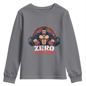 Zero Excuses Youth Sweatshirt Gorilla Fitness Lover Gift TS12 Charcoal Print Your Wear