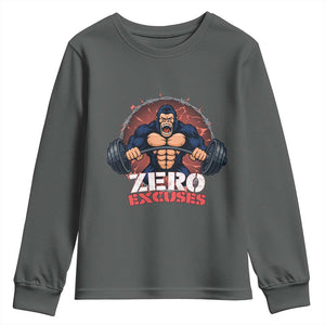 Zero Excuses Youth Sweatshirt Gorilla Fitness Lover Gift TS12 Dark Heather Print Your Wear