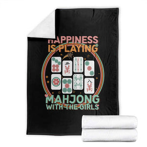 Happiness Is Playing Mahjong With The Girls Throw Blanket Mahjong Time TS12 Black Print Your Wear