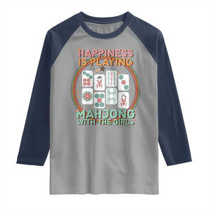 Happiness Is Playing Mahjong With The Girls Raglan Shirt Mahjong Time TS12 Sport Gray Navy Print Your Wear