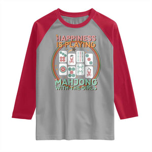 Happiness Is Playing Mahjong With The Girls Raglan Shirt Mahjong Time TS12 Sport Gray Red Print Your Wear