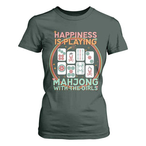 Happiness Is Playing Mahjong With The Girls T Shirt For Women Mahjong Time TS12 Dark Forest Green Print Your Wear