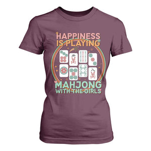 Happiness Is Playing Mahjong With The Girls T Shirt For Women Mahjong Time TS12 Maroon Print Your Wear