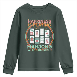 Happiness Is Playing Mahjong With The Girls Youth Sweatshirt Mahjong Time TS12 Dark Forest Green Print Your Wear