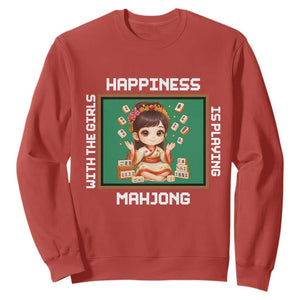 Gambling Chinese Gift Sweatshirt Happiness Is Playing Mahjong With The Girls TS12 Red Print Your Wear