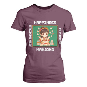 Gambling Chinese Gift T Shirt For Women Happiness Is Playing Mahjong With The Girls TS12 Maroon Print Your Wear