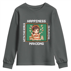 Gambling Chinese Gift Youth Sweatshirt Happiness Is Playing Mahjong With The Girls TS12 Dark Heather Print Your Wear