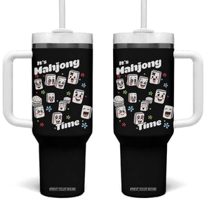 It Is Mahjong Time Tumbler With Handle Mahjong Lover Gift TS12 One Size: 40 oz Black Print Your Wear
