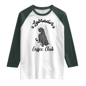 Labrador Coffee Club Raglan Shirt Funny Dog Lover Gift TS12 White Dark Forest Green Print Your Wear