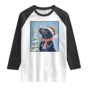 Cute Black Lab Christmas Raglan Shirt Holiday Dog Lover Gift Idea TS12 White Black Print Your Wear