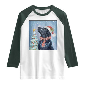 Cute Black Lab Christmas Raglan Shirt Holiday Dog Lover Gift Idea TS12 White Dark Forest Green Print Your Wear