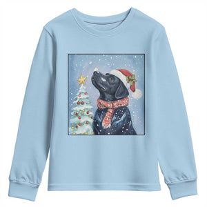 Cute Black Lab Christmas Youth Sweatshirt Holiday Dog Lover Gift Idea TS12 Light Blue Print Your Wear