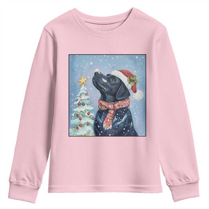 Cute Black Lab Christmas Youth Sweatshirt Holiday Dog Lover Gift Idea TS12 Light Pink Print Your Wear