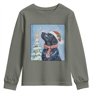 Cute Black Lab Christmas Youth Sweatshirt Holiday Dog Lover Gift Idea TS12 Military Green Print Your Wear