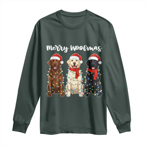 Funny Merry Woofmas Long Sleeve Shirt Labrador Funny Christmas Dog Lover Gift TS12 Dark Forest Green Print Your Wear