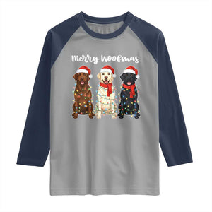 Funny Merry Woofmas Raglan Shirt Labrador Funny Christmas Dog Lover Gift TS12 Sport Gray Navy Print Your Wear