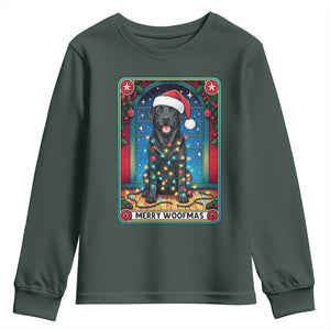 Merry Woofmas Youth Sweatshirt Funny Tarot Card Labrador Retriever Christmas Gift TS12 Dark Forest Green Print Your Wear